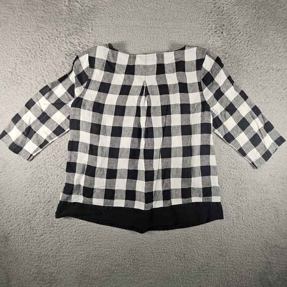 J. Jill Love Linen Top Womens S Petite Check Plaid 100% Linen Flax Gauzy Beachy - Picture 5 of 10